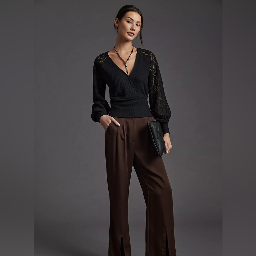 Anthropologie Black Lace Sleeve Sweater